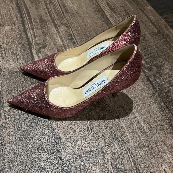 Jimmy Choo Pink Glitter Pointed Pumps - Picture 2 of 9